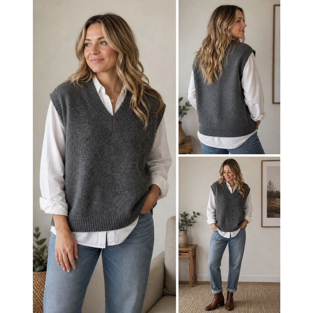 L.L. Bean XL EUC Gray Vest 70% Alpaca 30% Wool Heavy Thick Solid Warm